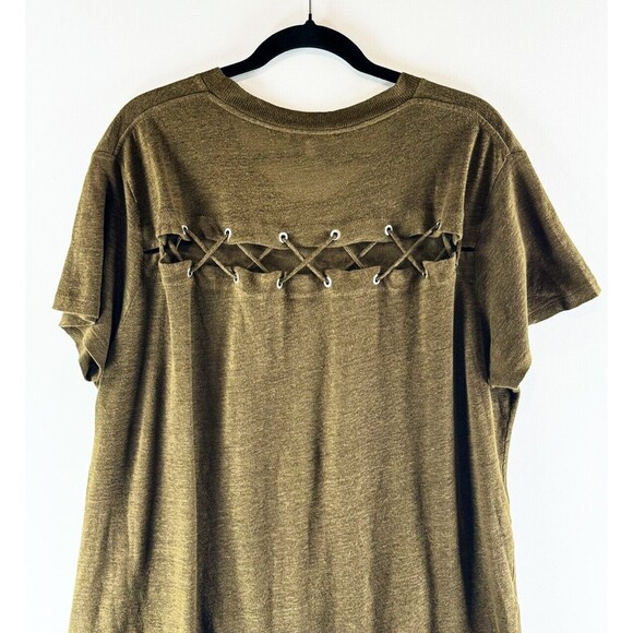 IRO Womens Shirt Green Steirospe Lace Back Tee Linen Short Sleeve Grunge Large - Picture 6 of 9